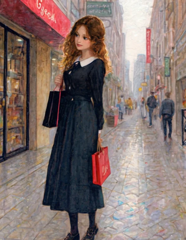 Colored Lithograph Depicts A Woman Shopping In The Citylorag...