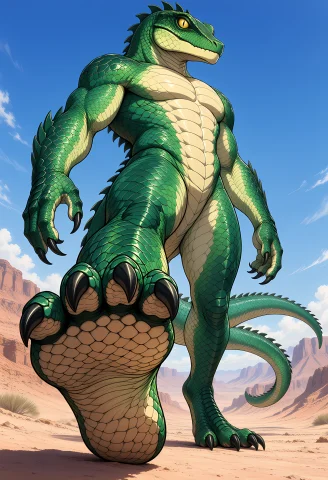 Werebeast. A Clearly Adult Male Emerald Monitor-lizard Wereb... — Stable Diffusion AI Prompt: werebeast. A clearly adult male emerald monitor-lizard werebeast steps toward th...