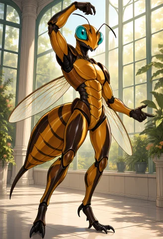 Insectoid. A Dynamic Mature Anime Illustration Depicts One C... — Stable Diffusion AI Prompt: insectoid. A dynamic mature anime illustration depicts one clearly adult male-pr...