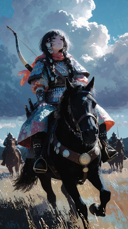 Fierce Young Mongol Empress Riding Across An Enormous Grassl...