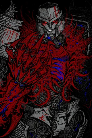 G1 Megatron, A Close Up Shot, His Iconic Cybertronian Form W... — Stable Diffusion AI Prompt: G1 Megatron, a close up shot, his iconic cybertronian form warped by a metaphysi...