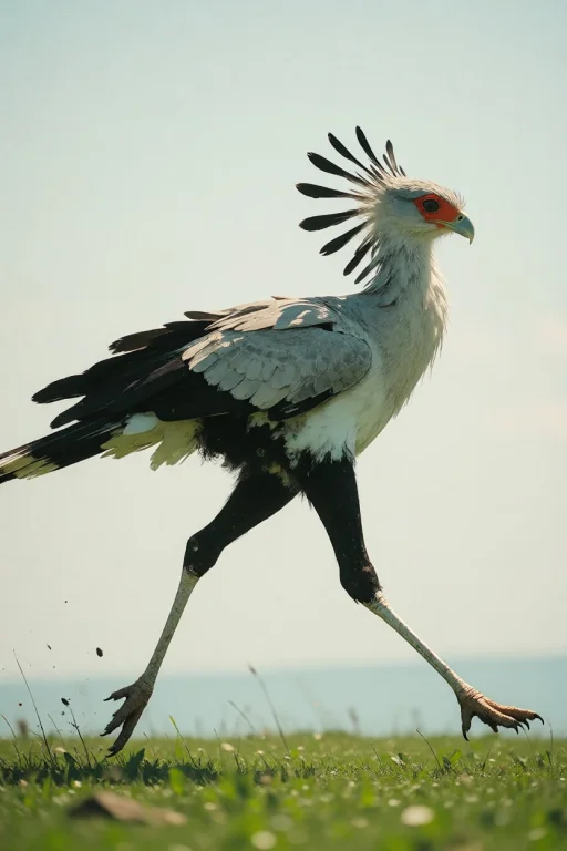 Nature, A Secretarybird Striding Then Kicking Into A Run Acr...