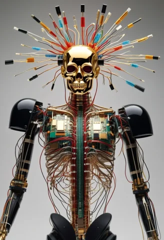 Create A Futuristic Humanoid Android Warrior Entirely Constr... — SDXL AI Prompt: Create a futuristic humanoid android warrior entirely constructed from dense mic...