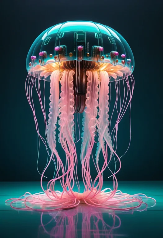 8k, Raw Digital Photo, A Jellyfish Made Of Transistors, Glow...