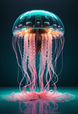 8k, Raw Digital Photo, A Jellyfish Made Of Transistors, Glow... — SDXL AI Prompt: 8k, Raw digital photo, a jellyfish made of transistors, glowing tentacles, iride...