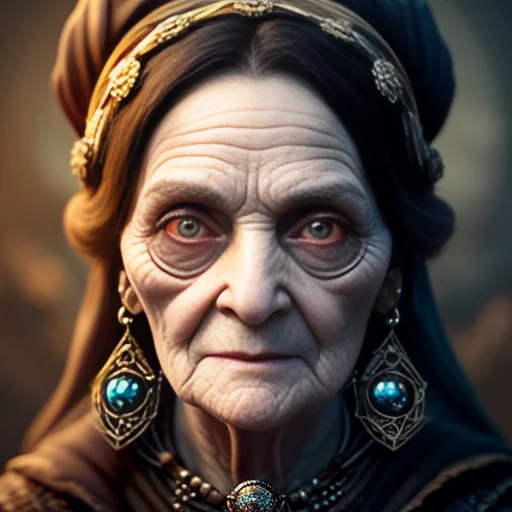 Highly Detailed Photo Of A Comic Portrait Of Old Woman Necro...