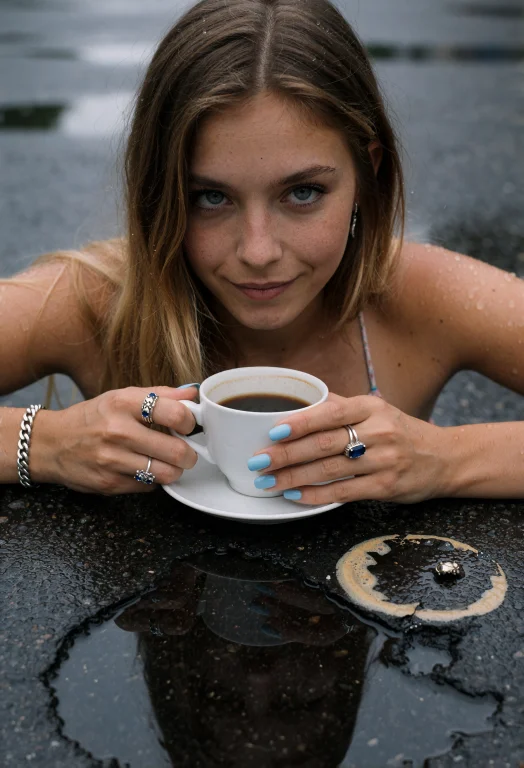 With Light Blue Nail Polish And Silver Jewelry Visible On He...