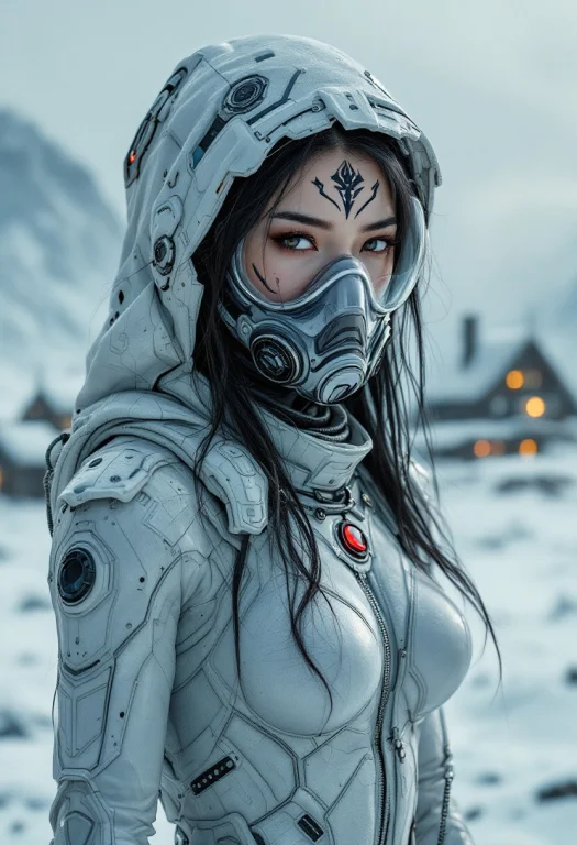 Full Body Picture Futuristic Asian Beauty, Long Hair, With D...