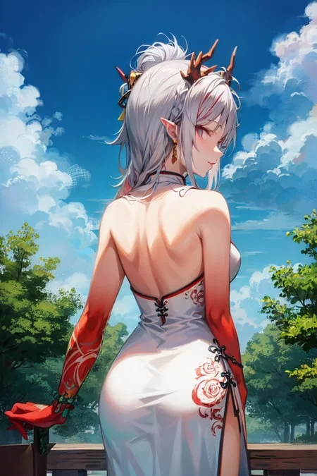 1girl ,cowboy Shot,china Dress,from Back,looking Back