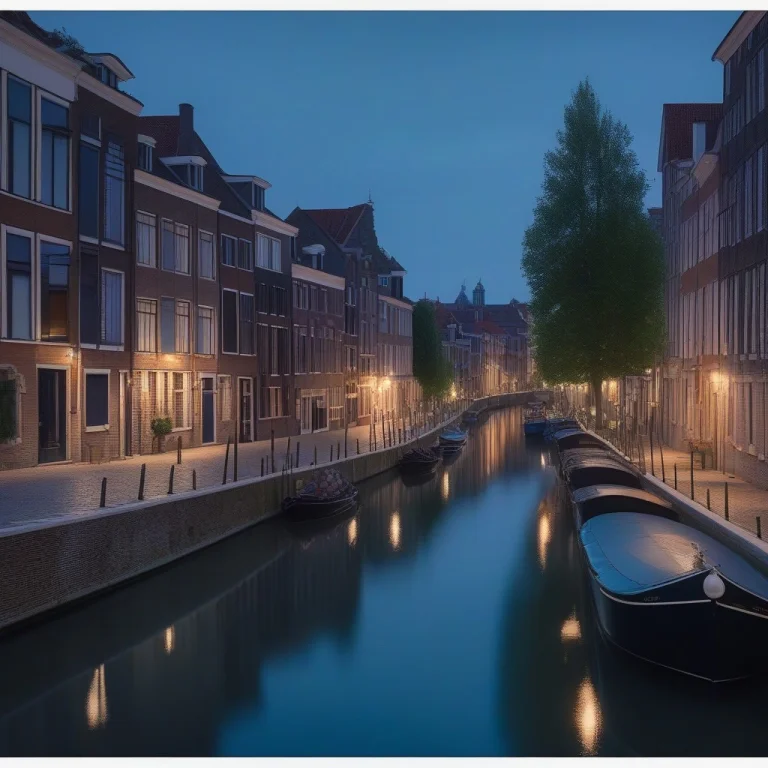 Best Quality, Highly Detailed, A Narrow Canal Town At Blue H...