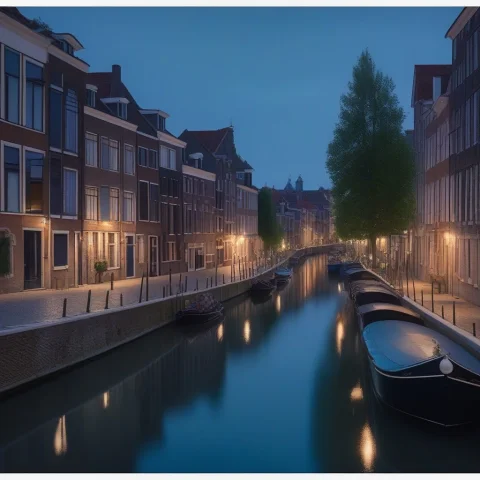 Best Quality, Highly Detailed, A Narrow Canal Town At Blue H... — SDXL AI Prompt: best quality, highly detailed, a narrow canal town at blue hour, overcast light,...