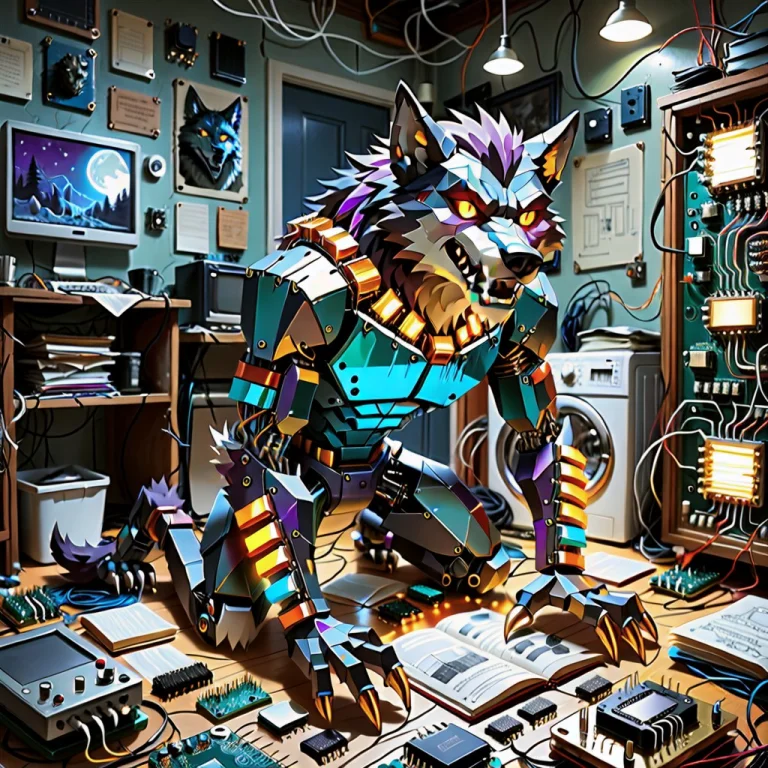 A Humanoid Werewolf Made Entirely Of Transistors And Electro...