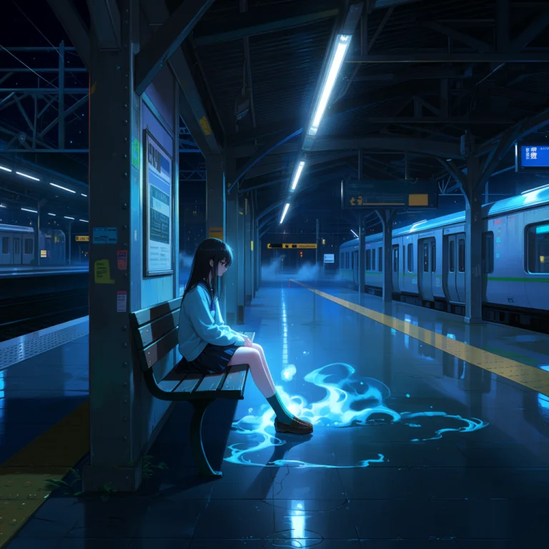 A Lonely Girl Sitting On A Bench In An Empty, Abandoned Trai...