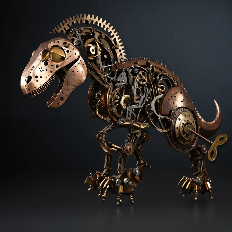 Macro Studio Photograph Of A Real Handmade Clockwork Tyranno...