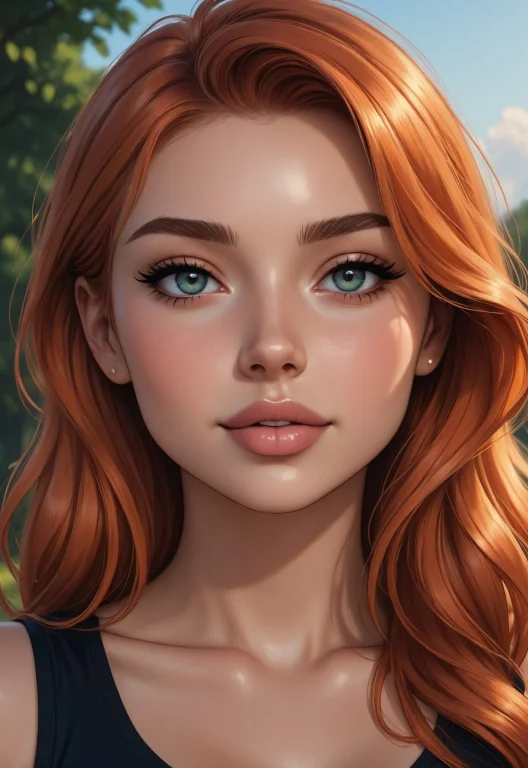 Woman Face Closeup, Orange Hair, Natural Look, Masterpiece N...
