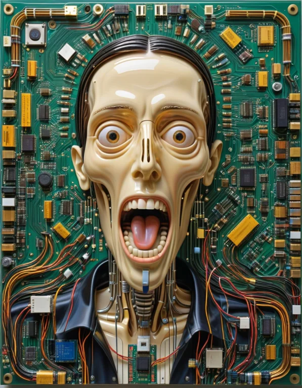 The Painting The Scream Made Of Transistors, Dense Circuitry...