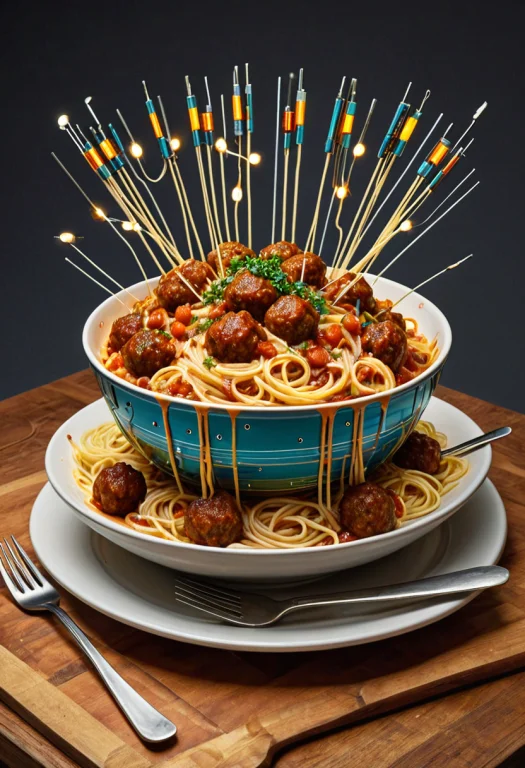 Transistors, Photorealistic, A Bowl Of Spaghetti Rebuilt As...