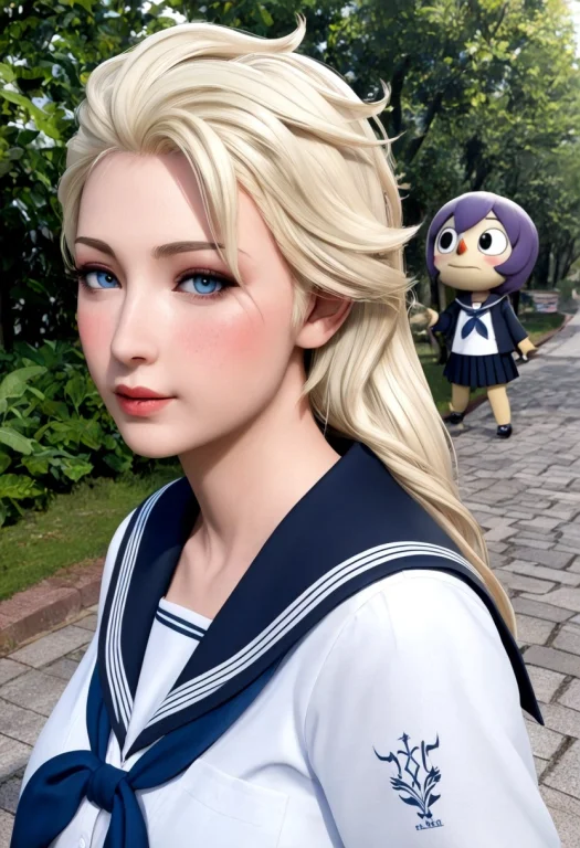 V3x-n41r, 1girl, Upper Body, Elsa, Sailor Uniform, Blush, Ou...