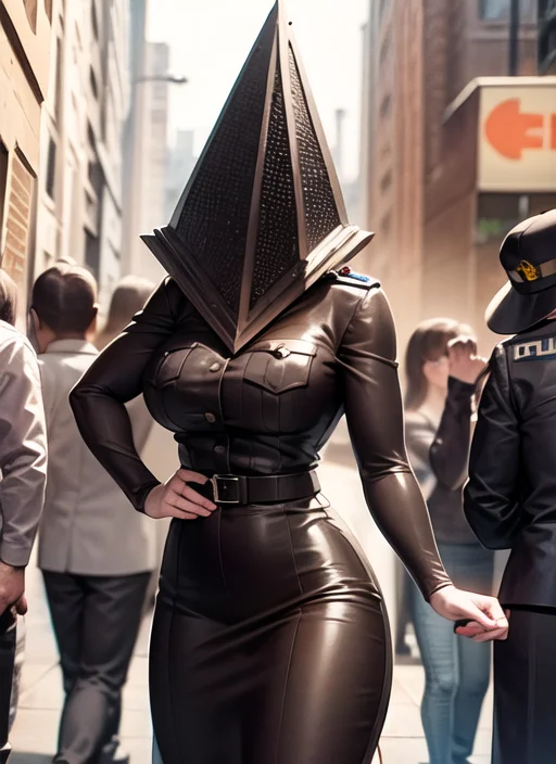 Best Quality, Pyramid Head, Police Uniform1.3, Crowded, Stre...