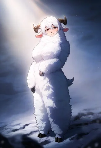 Lamb Girl, Furry, Mature, White Fur, Fur Body, Lamb Horns, F... — Stable Diffusion AI Prompt: Lamb girl, furry, Mature, white fur, fur body, lamb horns, fur over whole body,...