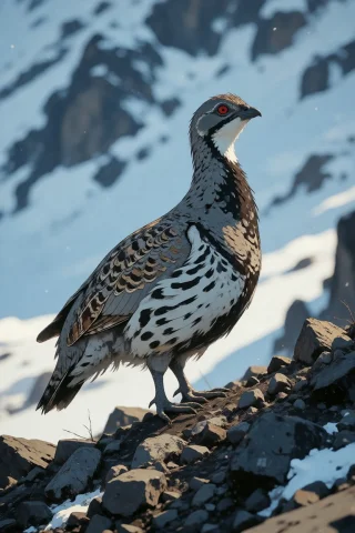 Nature, A Caspian Snowcock Standing On A Scree Ridge Of Moun... — Stable Diffusion AI Prompt: nature, A Caspian snowcock standing on a scree ridge of Mount Aragats, entire bu...