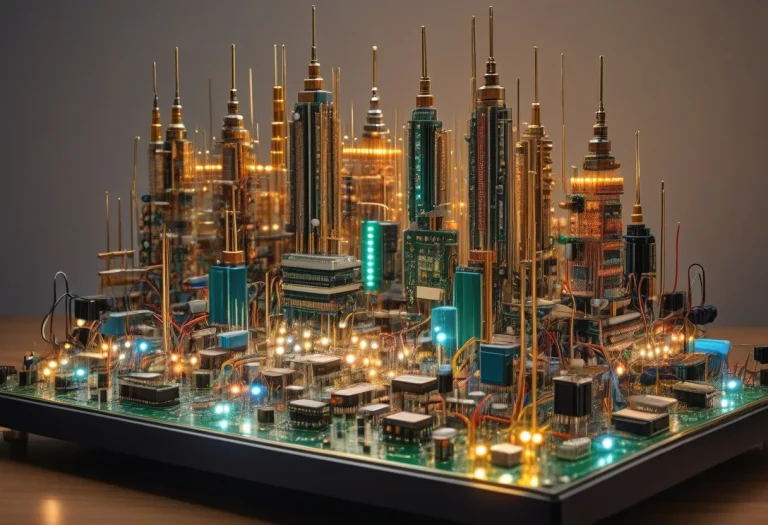 Transistors, Wide Intricate Mesmerizing Cityscape Built From...