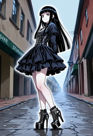 Kishistyle, 1girl, Solo, Both, Hime Cut, Goth Dress, Victori... — Stable Diffusion AI Prompt: Kishi_style, 1girl, solo, both, hime cut, goth dress, victorian boots, high heel...