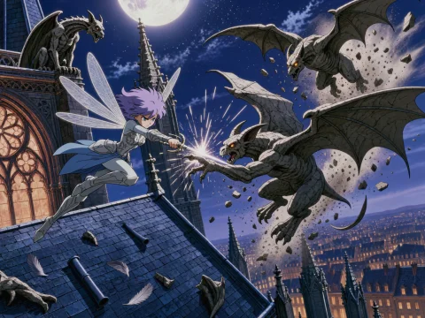 The Image Is A Wide Cinematic Animation Still From A 1990s A... — Stable Diffusion AI Prompt: The image is a wide cinematic animation still from a 1990s anime fantasy film, c...