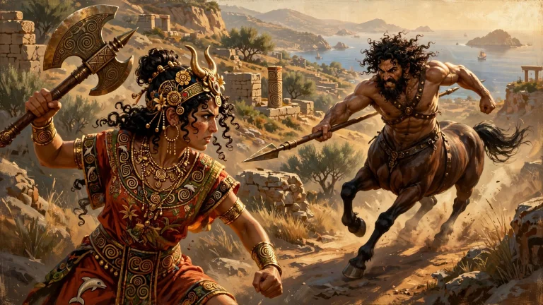 Painterly Digital Artwork. Scene Of An Ancient Minoan Warrio...