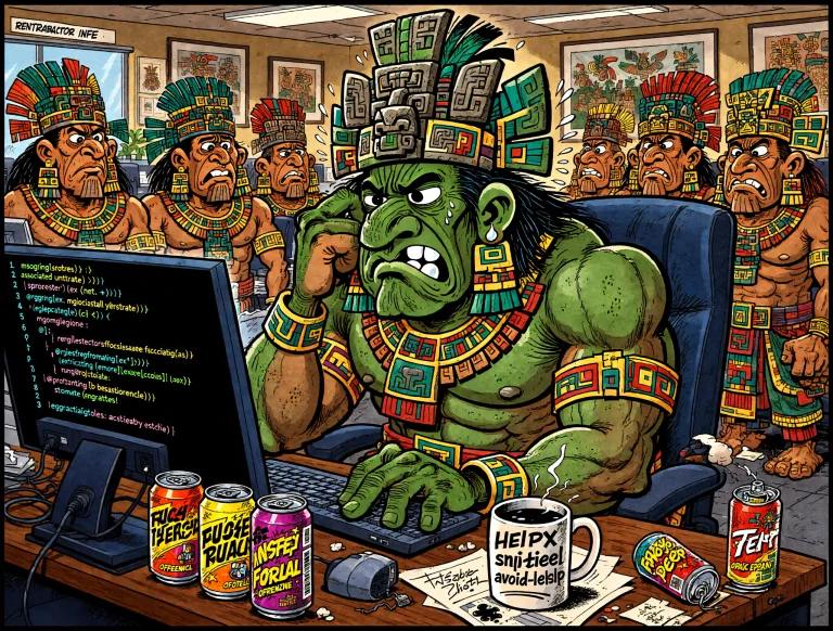 Comic Style A Muscled Mature Mayan Deity,with Green And Brow...