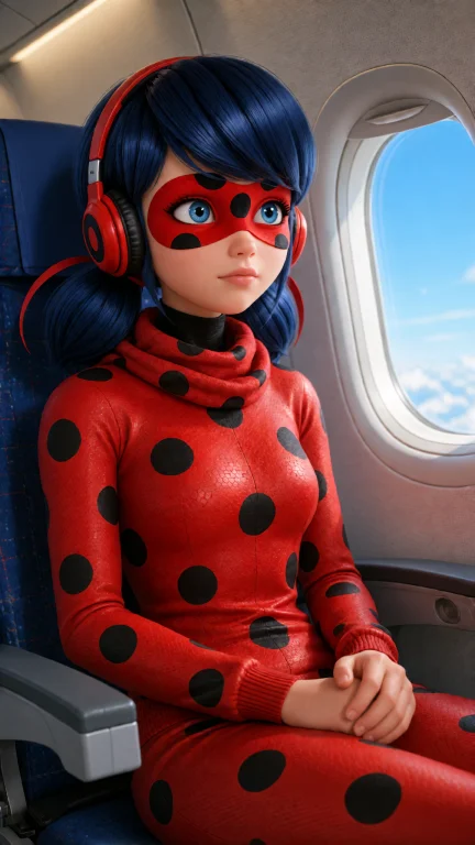 Klad, Sitting By Airplane Window With Headphones On, Wearing...