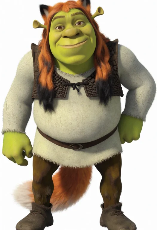 A Full-body Image Of Shrek, With Long Orange Hair That Has B...
