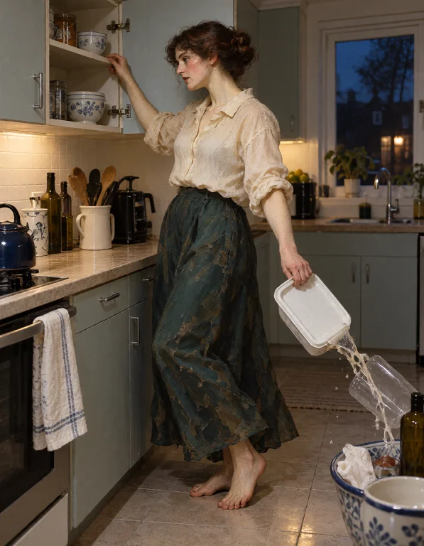 Lorakreapaintedmuse1a Pre-raphaelite Woman Opening A Kitchen...