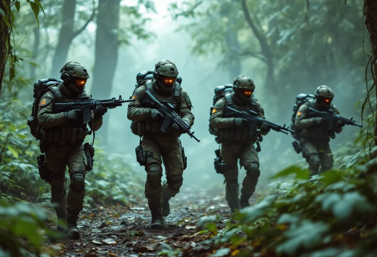 Sci Fi Futuristic Scene, Four Man Fire Team Of Infantry, Pat...