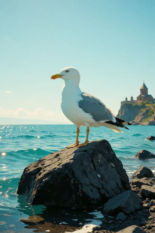 Nature, An Armenian Gull Standing On A Dark Volcanic Boulder...