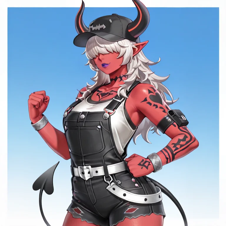 Desdmna, Female, Demon Female, Solo, Curvy, Red Skin, Purple...
