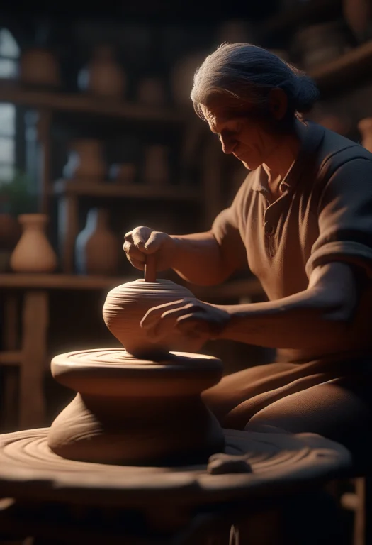 A Potter Shaping Clay On A Spinning Wheel, Unreal Engine 5 R...
