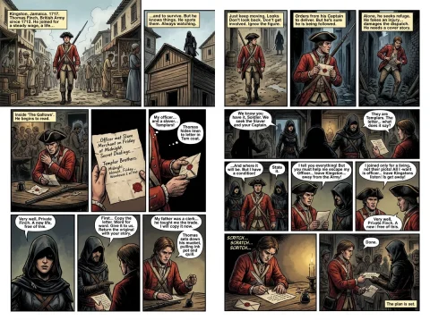 Assassin Creed Black Flag Style Comic, Early 18th Century Br... — Stable Diffusion AI Prompt: Assassin creed black flag style comic, Early 18th century british soldier thomas...