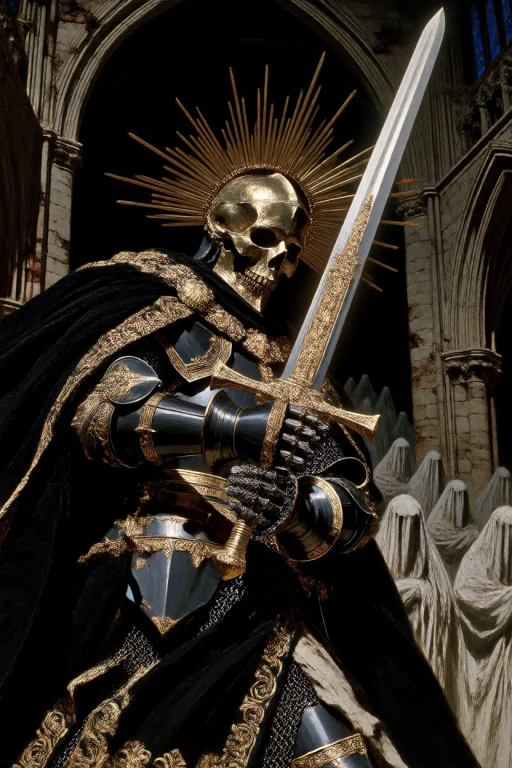 Baroque Composition, A Knight Standing In A Glorious Gothic...