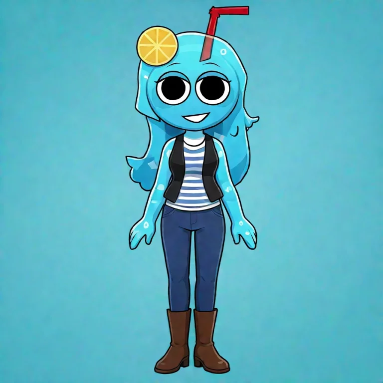 Sherbet Sprunki Oc, 1girl, Solo, Aqua Skin, Liquid Skin, Cap...