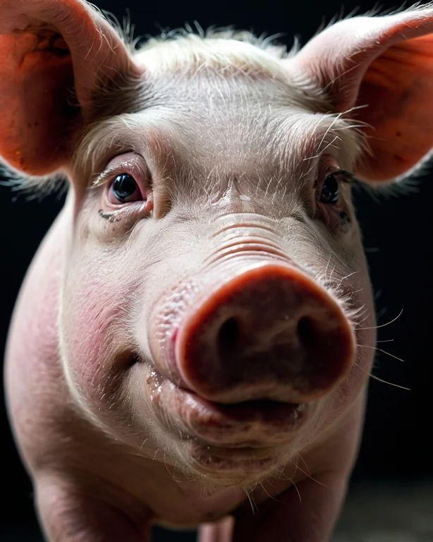 A Close Portrait Of A Pig Wearing Makeup, Raw Photograph, Sh...