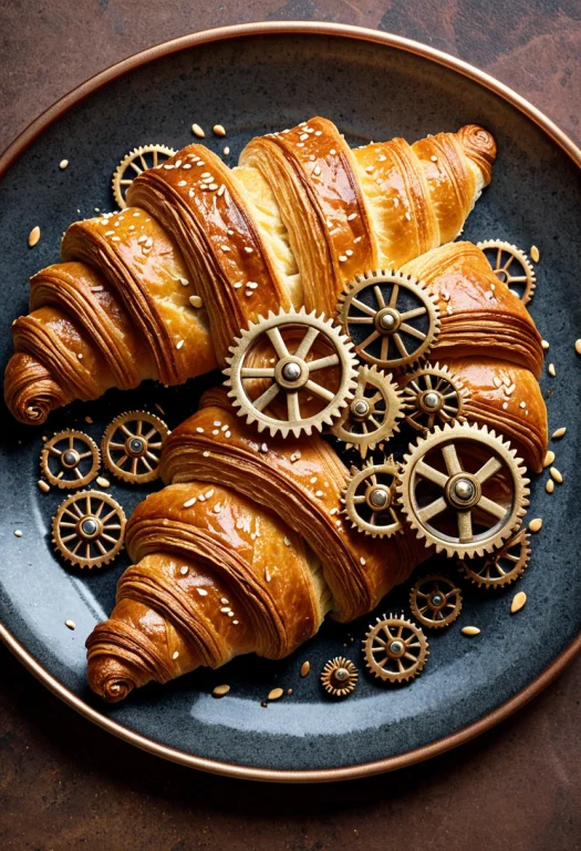 Photorealistic, Flaky Croissant On A Bakery Plate Layered Fr...