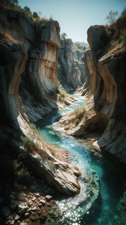 A Deep, Narrow Canyon Carved Through Ancient Limestone Forma...