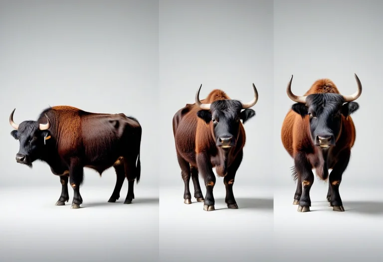 A Yak Standing, Full Body, Multiple Views, Grey Background,...
