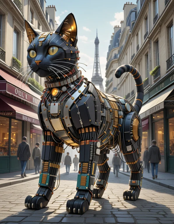 A Giant Cat Walking Through Paris Made Of Transistors, Lazyp...