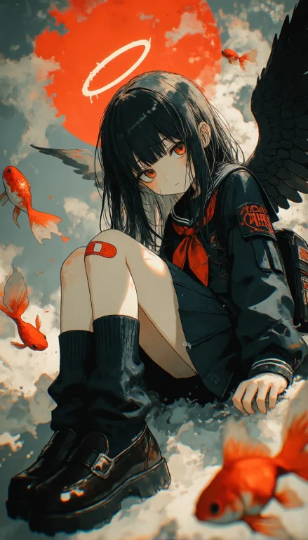 Sitting Girl, Above The Clouds, Serafuku, Pleated Skirt, Nav...
