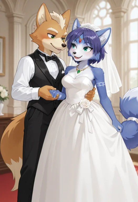 Duo, Malefemale, Wedding, 1girl, Female Anthro Krystal, Wear...