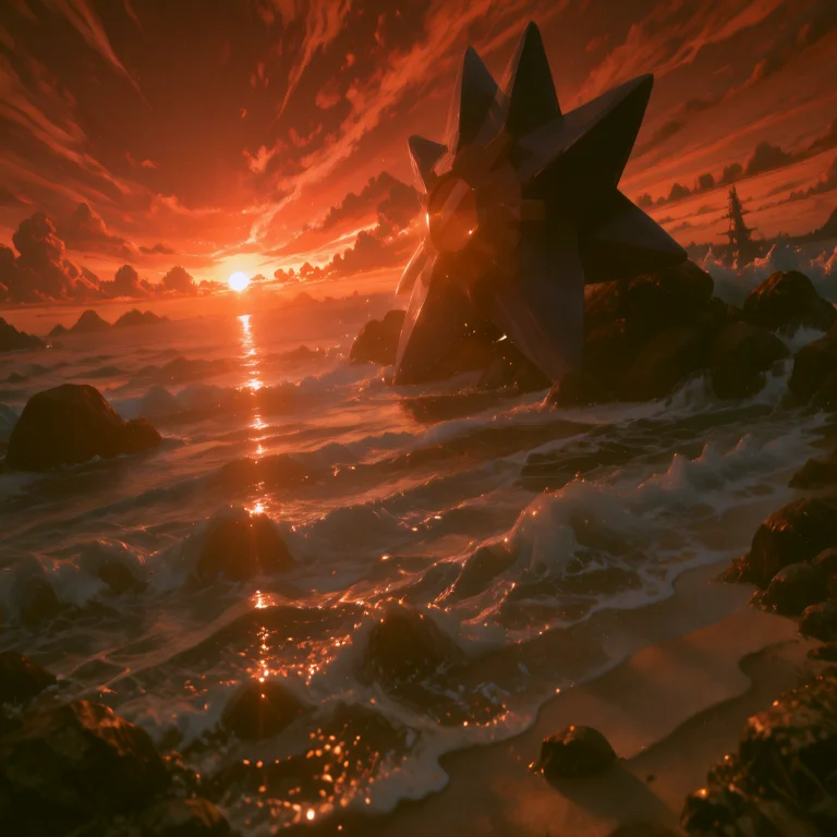 Starmie, Solo, Crixstarmie, Rocky Shore, Ocean, Red Sky, Cri...