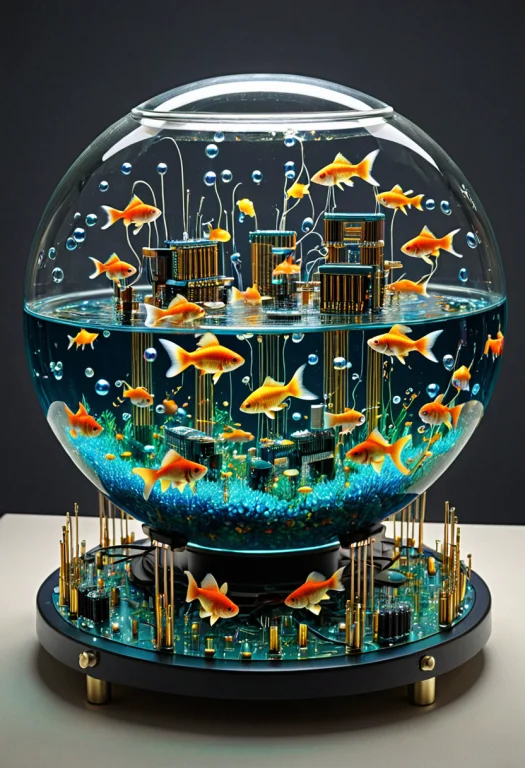 Transistors, Photorealistic, A Round Fishbowl On A Desk Made...