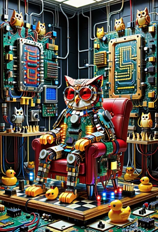 Transistors Style Owl, Cat Form Constructed Of Stacked Color...
